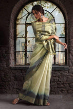 Stunning Light Green Colored Festive Wear Printed Pure Linen Saree - Ibis Fab