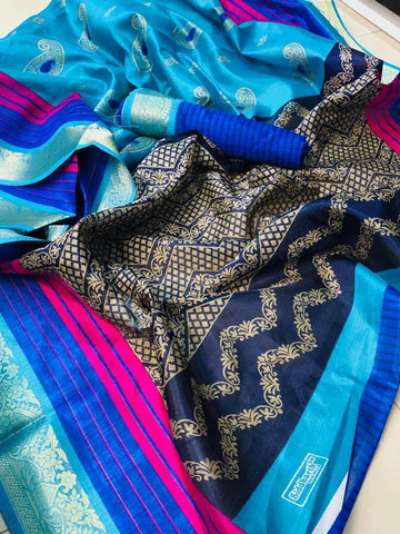 Stylish Light Blue Colored PartyWear Pure Linen Saree