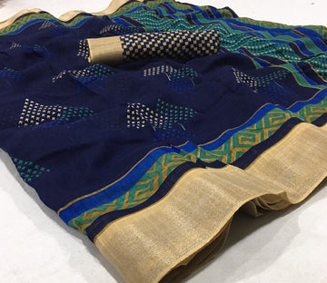 Surpassing  Blue  Colored Partywear Printed Pure Linen saree