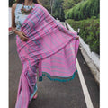 Traditional  Baby Pink Colored Festive Wear Pure Linen Designer Saree