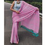 Traditional Baby Pink Colored Festive Wear Pure Linen Designer Saree - Ibis Fab