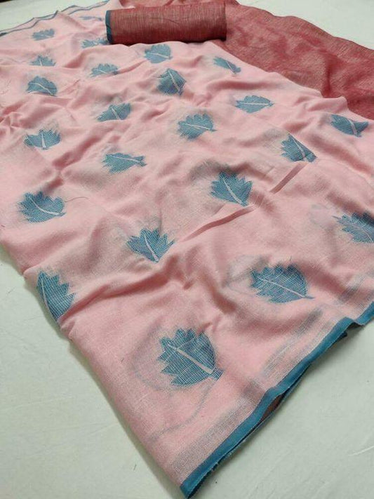 Traditional Rosy Brown Colored Festive Wear Printed Pure Linen Saree - Ibis Fab