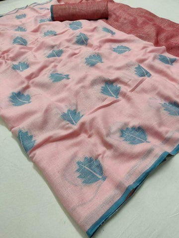 Traditional  Rosy Brown Colored  Festive Wear Printed  Pure Linen Saree