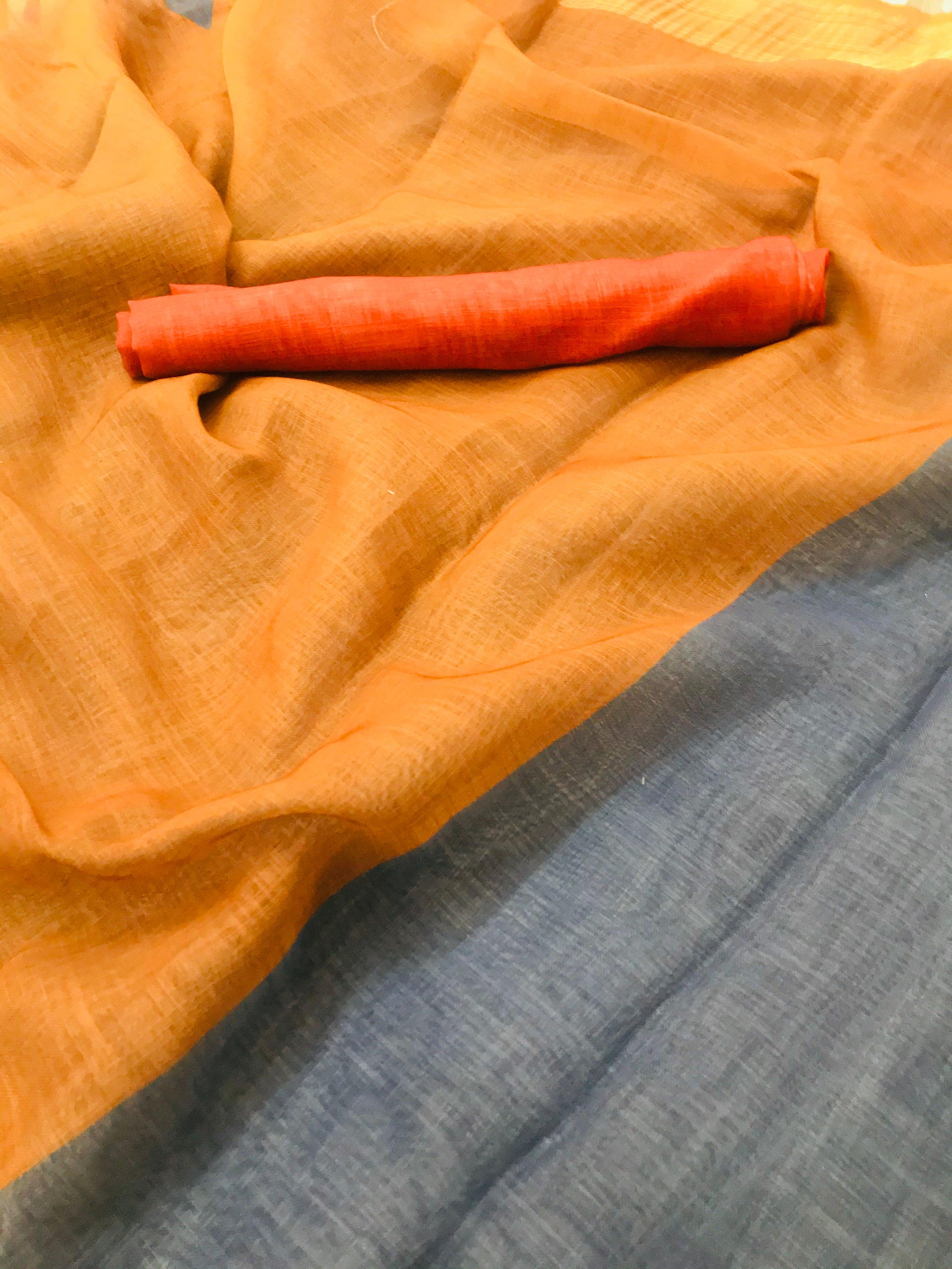 Trendy Grey Colored Printed Pure Linen Saree - Ibis Fab