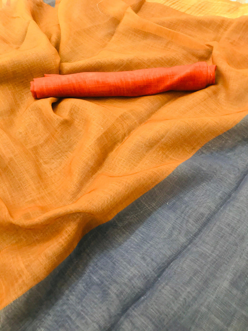 Trendy Grey Colored Printed Pure Linen Saree - Ibis Fab