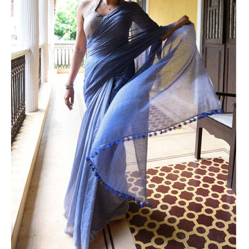 Trendy  Light Blue,  Colored Festive Wear Pure Linen Designer Saree