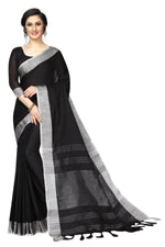 Unique Black with Grey border Pure Linen Designer Saree - Ibis Fab