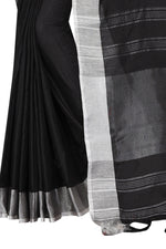 Unique Black with Grey border Pure Linen Designer Saree - Ibis Fab