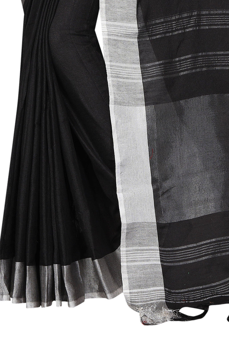 Unique Black with Grey border Pure Linen Designer Saree - Ibis Fab