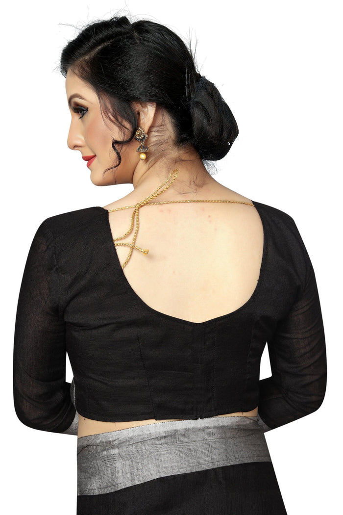 Unique  Black with Grey border  Pure Linen Designer Saree