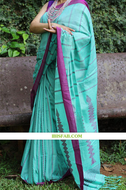 Unique Light Blue Colored Festive Wear Linen Saree - Ibis Fab