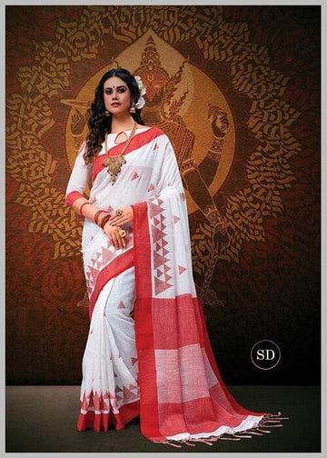 White Festive Wear Soft Silk Saree