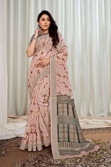 Women's Linen Saree With Blouse Piece - Ibis Fab
