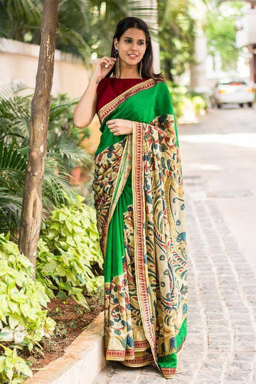 Wonderful  Green And Beige colored Linen Designer Printed Saree